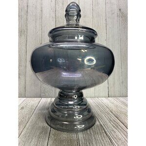 Vintage Smoky Blue Iridescent Glass Apothecary Jar 9.5" Tall with Lid MCM Decor